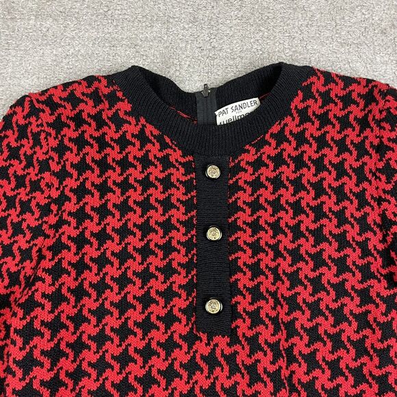 Vintage 1960s Pat Sandler Houndstooth Black Red Knit Midi Sweater Dress US 12 - Picture 3 of 16